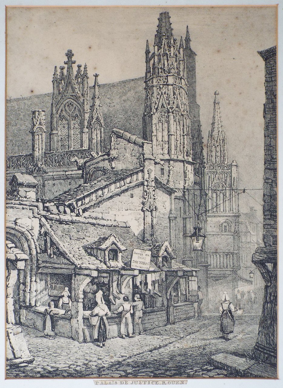 Lithograph - Palais de Justice, Rouen - Prout